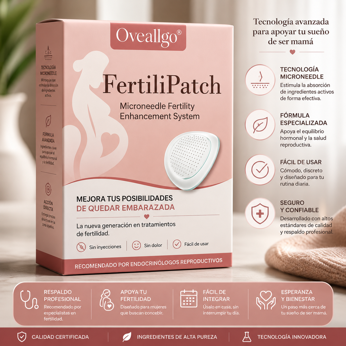 Sistema de mejora de la fertilidad con microagujas Oveallgo® FertiliPatch