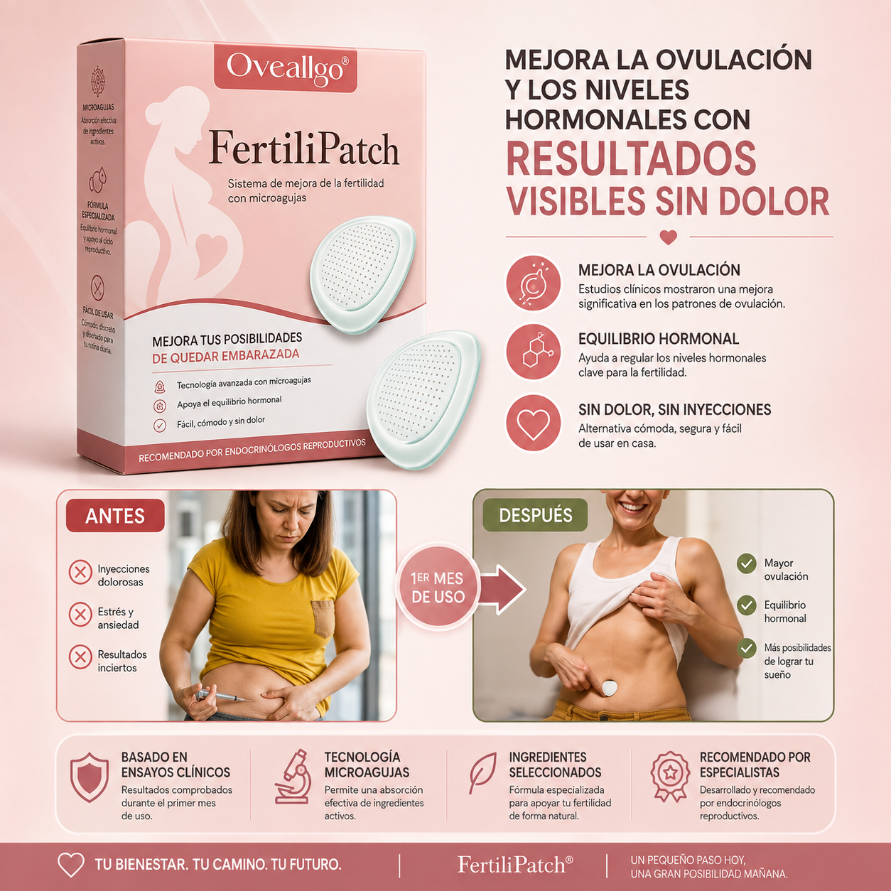 Sistema de mejora de la fertilidad con microagujas Oveallgo® FertiliPatch